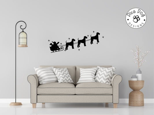 Santa's Sleigh Pulled By Airedale Terriers Wall Decal / Sticker