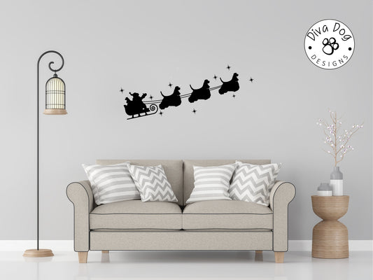 Santa's Sleigh Pulled By American Cocker Spaniels Wall Decal / Sticker
