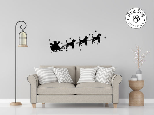 Santa's Sleigh Pulled By Beagles Wall Decal / Sticker