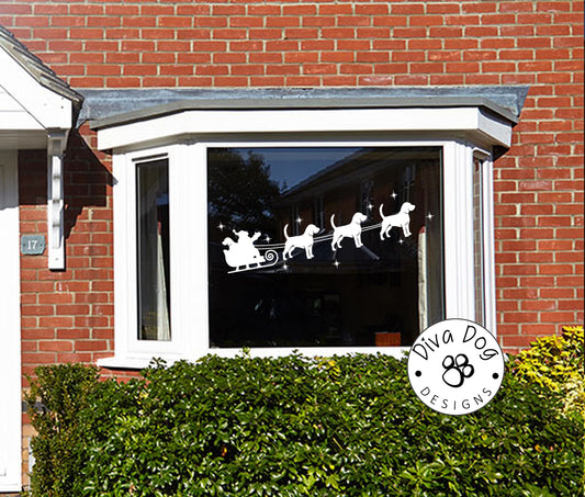 Santa's Sleigh Pulled By Beagles Window Decal / Sticker