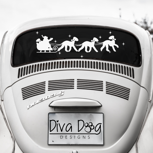 Santa and His Sleigh Pulled By Dogs Car Sticker - Add Some Festive Cheer