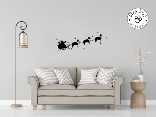 Santa's Sleigh Pulled By Border Collie Wall Decal / Sticker