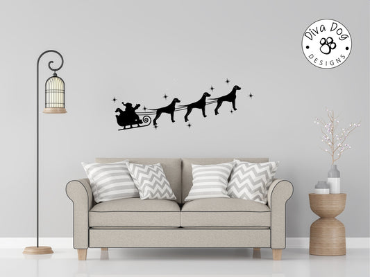 Santa's Sleigh Pulled By Dalmatians / Dally  In Full Silhouette Wall Decal / Sticker