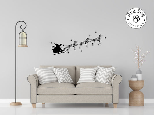Santa's Sleigh Pulled By Dalmatians / Dallys Wall Decal / Sticker