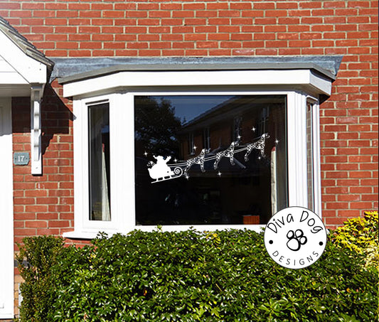 Santa's Sleigh Pulled By Dalmatians / Dally Window Decal / Sticker