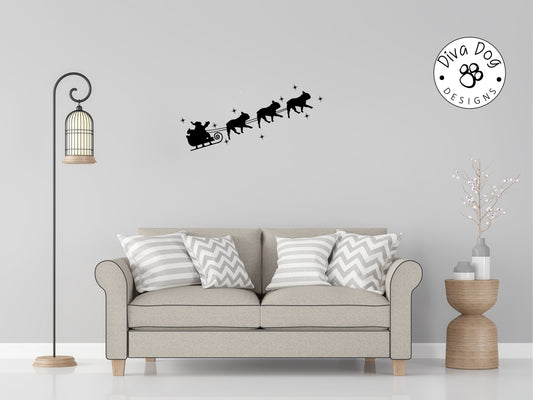 Santa's Sleigh Pulled By French Bulldogs / Frenchies Wall Decal / Sticker