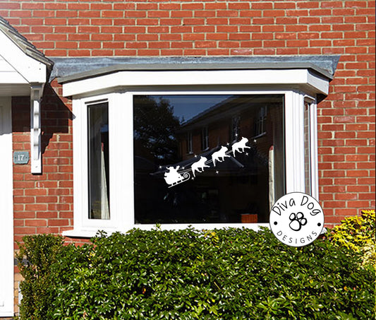 Santa's Sleigh Pulled By French Bulldogs / Frenchies Window Decal / Sticker