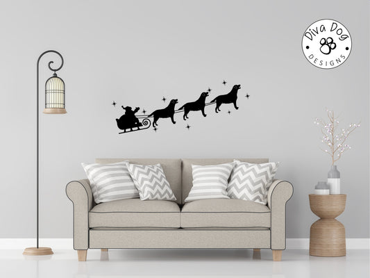 Santa's Sleigh Pulled By Labradors / Labs Wall Decal / Sticker