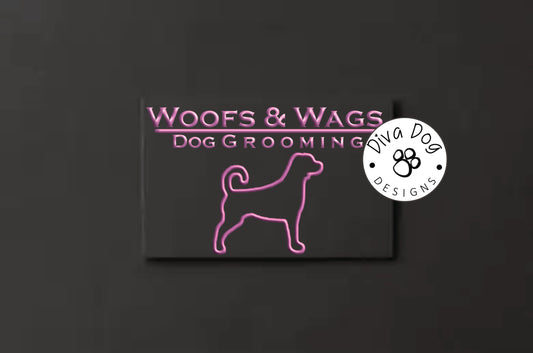 Premade Logo, Logo Design, Dog Groomers Logo, Dog Grooming Dog Walkers, Metallic Pink with Dog Line Art