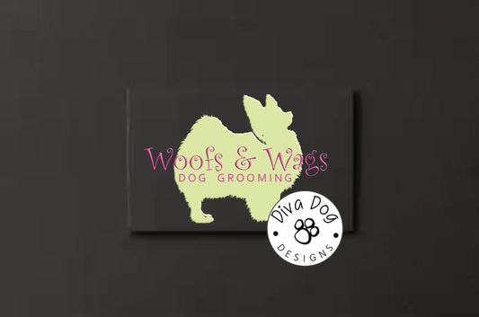 Premade Logo, Logo Design, Dog Groomers Logo, Dog Grooming Dog Walkers, Pink and Green Papillion Silhouette