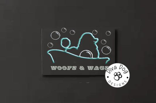 Premade Logo, Logo Design, Dog Groomers Logo, Dog Grooming, Dog Walkers, Blue & Silver Poodle In A Bath With Bubbles