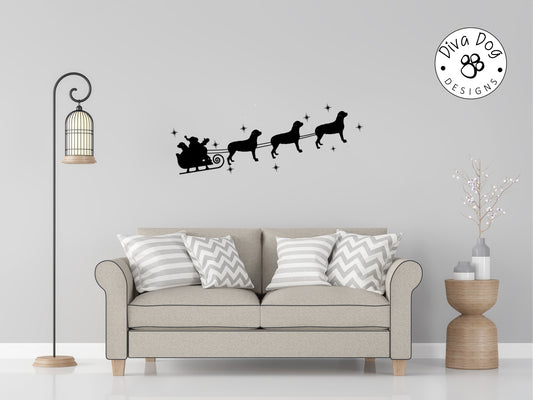 Santa's Sleigh Pulled By Rottweilers Wall Decal / Sticker