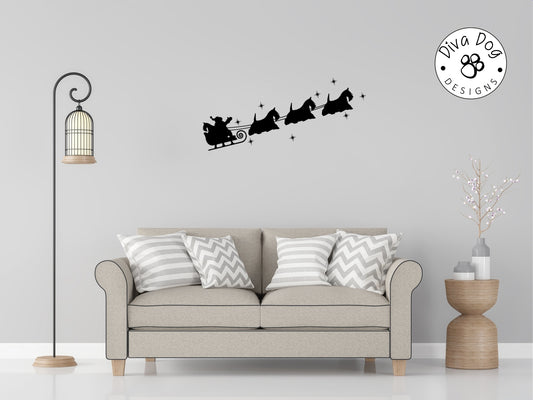 Santa's Sleigh Pulled By Scottish Terriers / Scotties Wall Decal / Sticker
