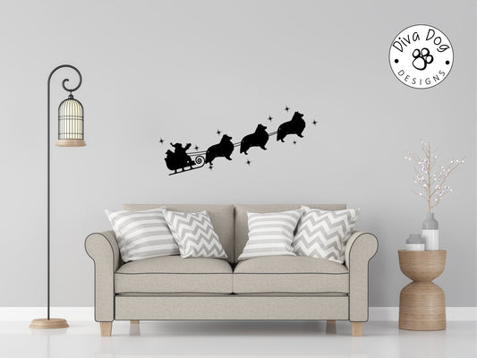 Santa's Sleigh Pulled By Shetland Sheepdogs / Shelties Wall Decal / Sticker
