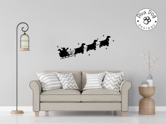 Santa's Sleigh Pulled By Springer Spaniels (Docked) Wall Decal / Sticker