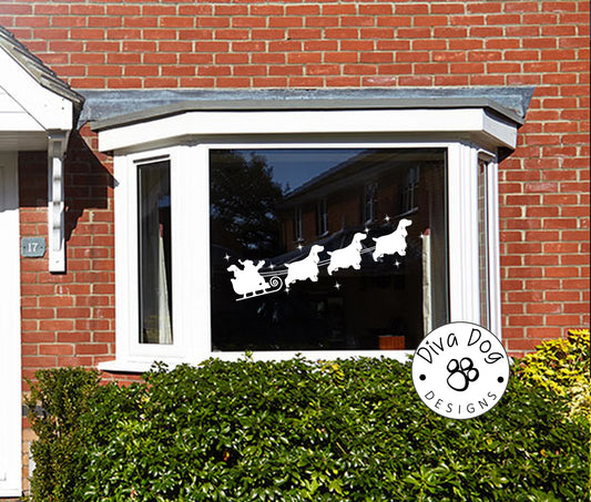 Santa's Sleigh Pulled By Springer Spaniels (Docked) Window Decal / Sticker