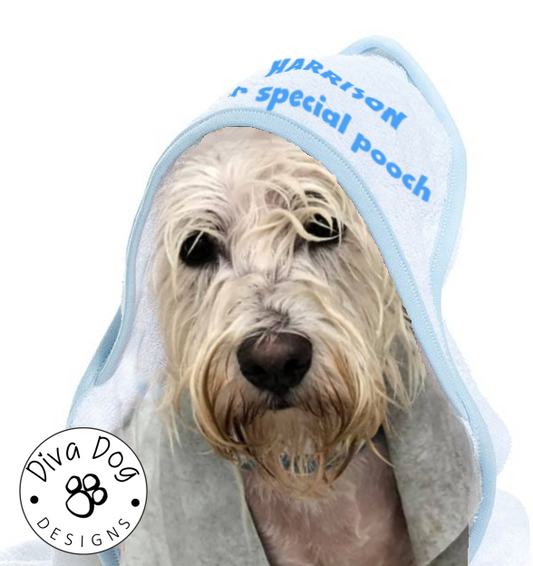 Hooded Dog Towel Personalised With Wording Of Your Choice
