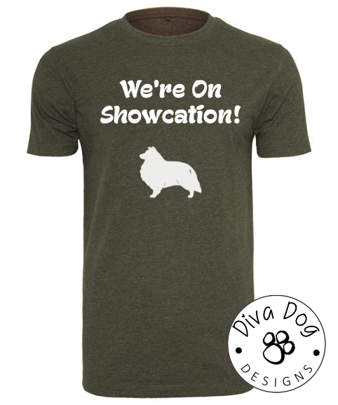 "We're On Showcation!" Unisex T-Shirt Any Breed - Can Be Personalised With Your Logo