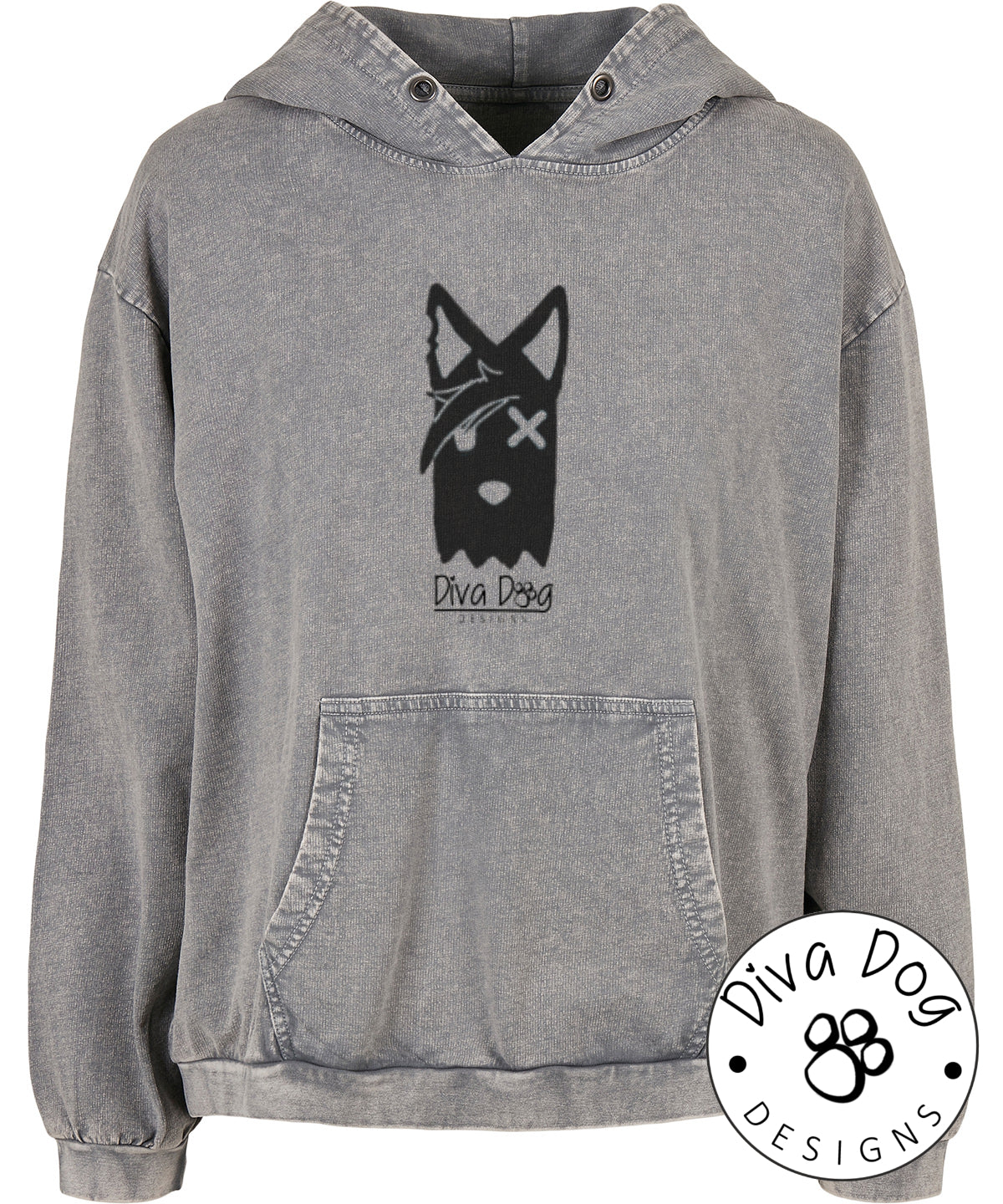 Exclusive Diva Dog Acid Wash Women's Over Sized Hoodie