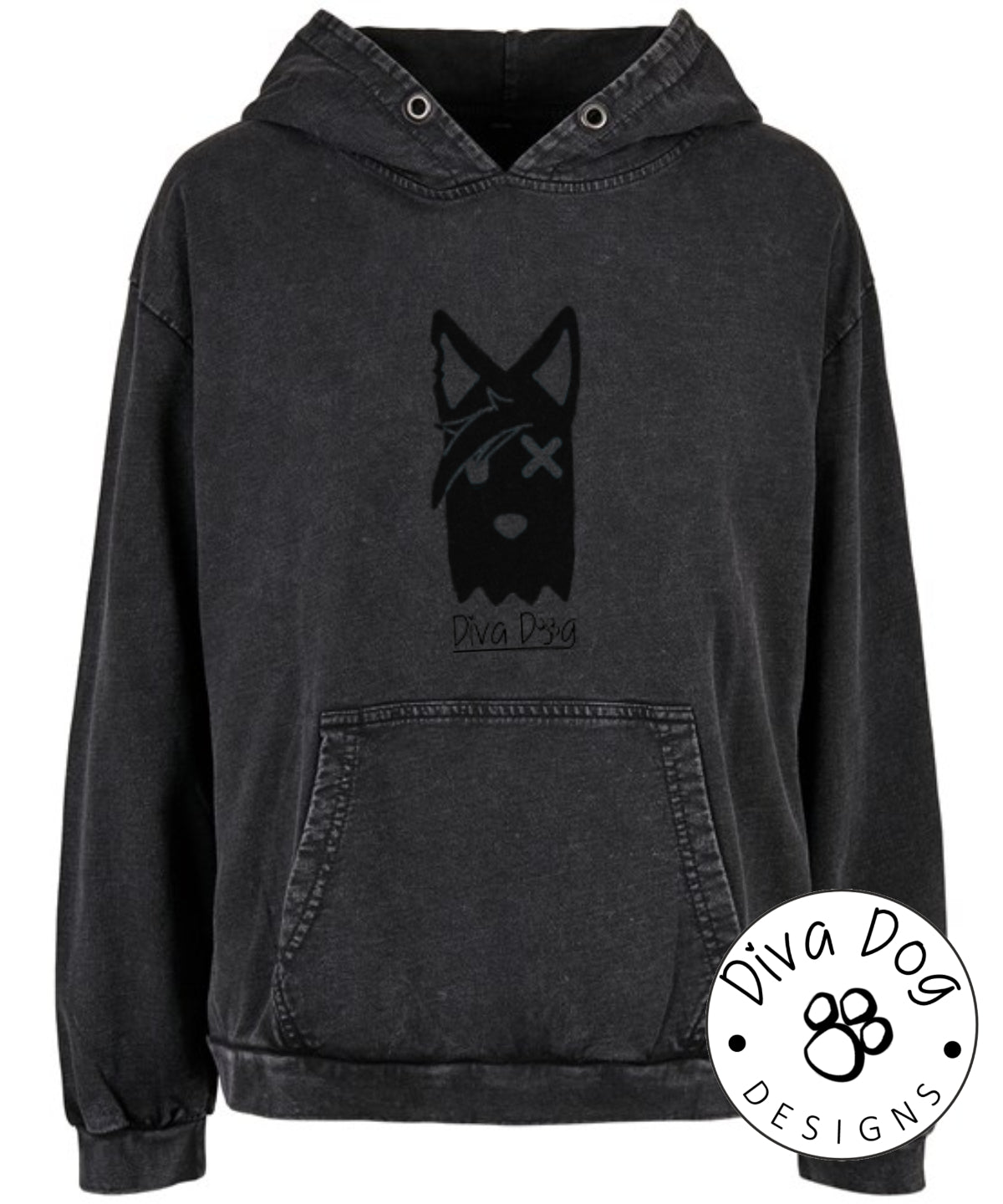 Exclusive Diva Dog Acid Wash Women's Over Sized Hoodie