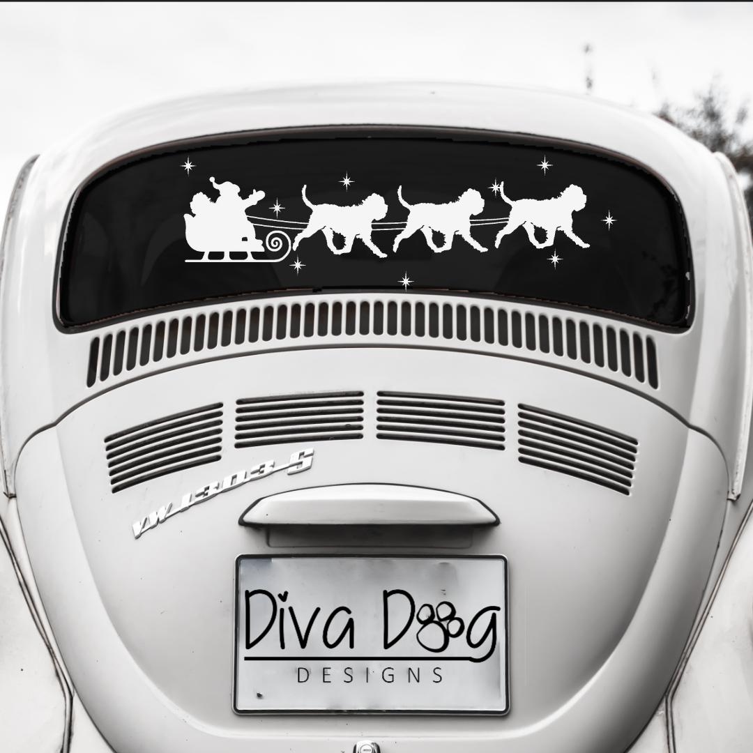 Santa and His Sleigh Pulled By Dogs Car Sticker - Add Some Festive Cheer