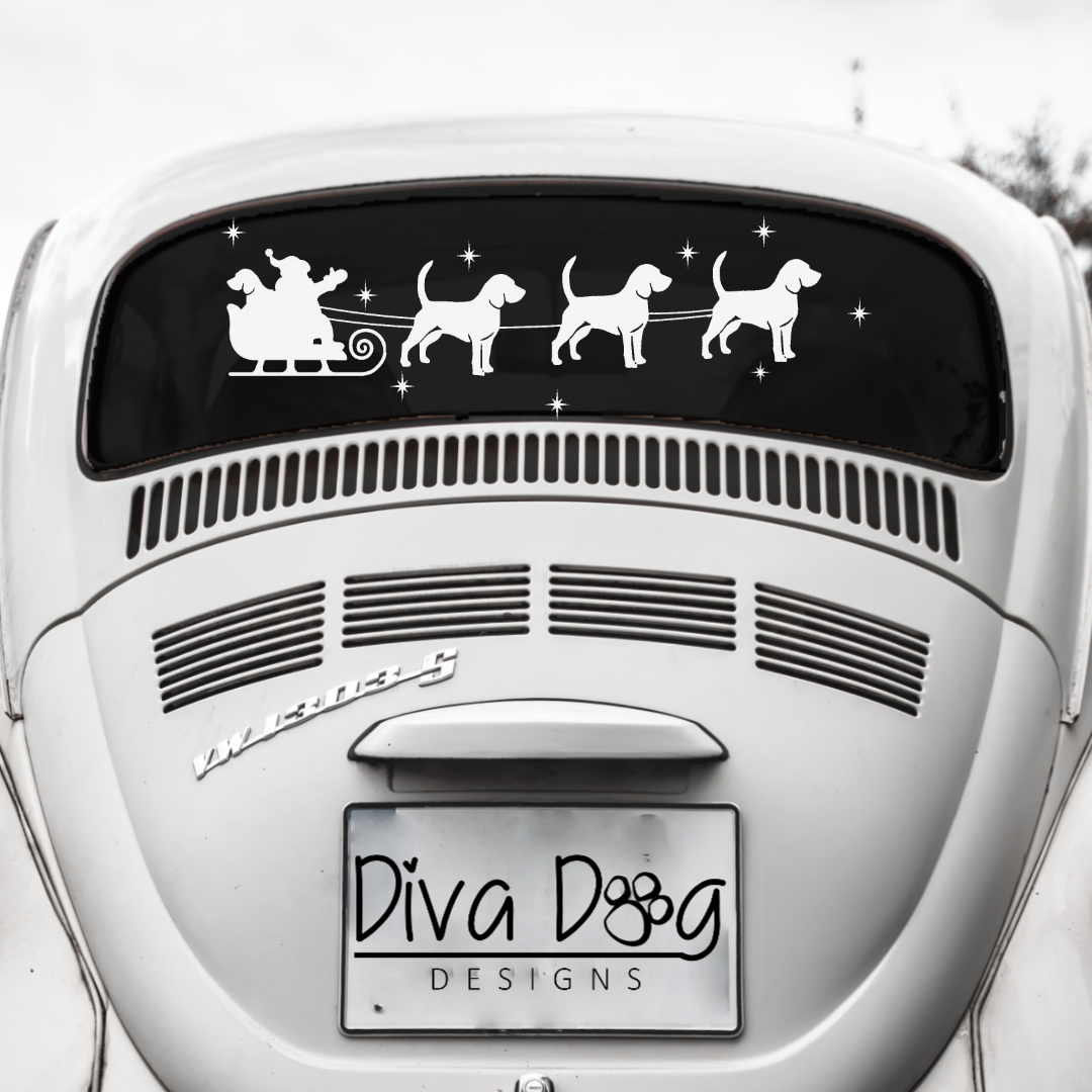 Santa and His Sleigh Pulled By Dogs Car Sticker - Add Some Festive Cheer