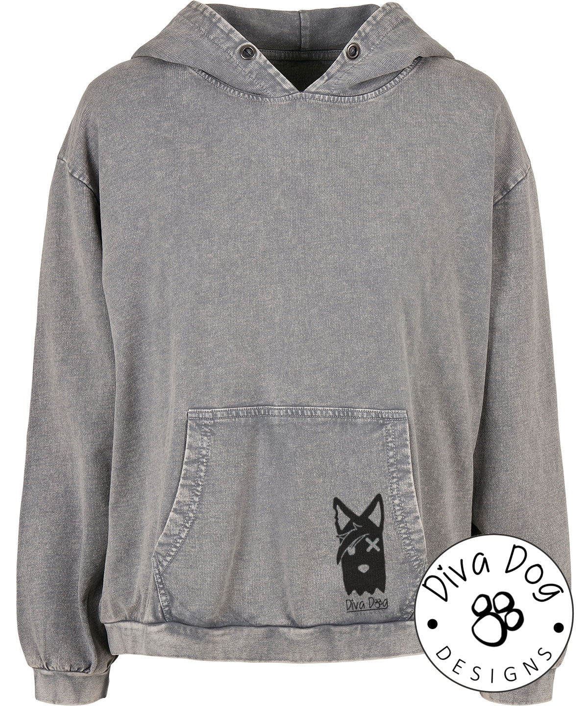 Exclusive Diva Dog Small Logo Acid Wash Women's Over Sized Hoodie