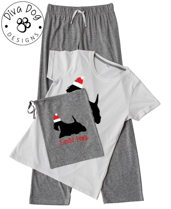 Santa Paws Scottish Terrier / Scottie Pyjama Set & Drawstring Bag