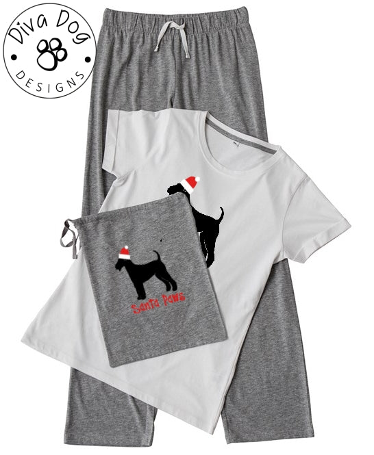 Santa Paws Airedale Terrier Pyjama Set & Drawstring Bag