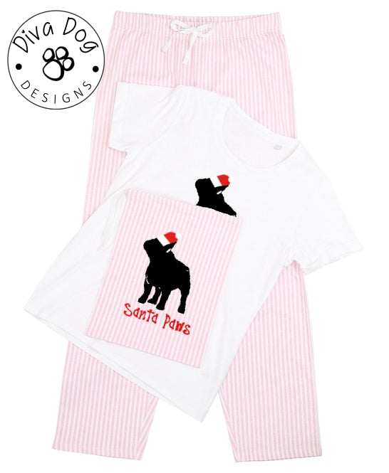 Santa Paws French Bulldog / Frenchie Pyjama Set & Drawstring Bag