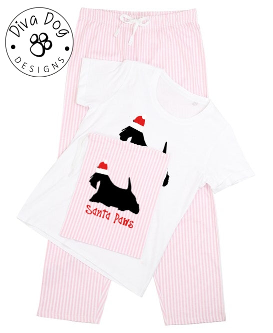 Santa Paws Scottish Terrier / Scottie Pyjama Set & Drawstring Bag