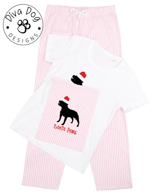 Santa Paws Staffordshire Bull Terrier / Staffie Pyjama Set & Drawstring Bag