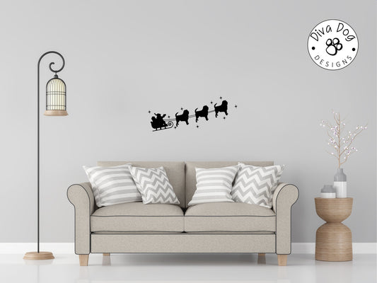 Santa's Sleigh Pulled By Standing Affenpinscher / Affens / Monkey Dogs Wall Decal / Sticker