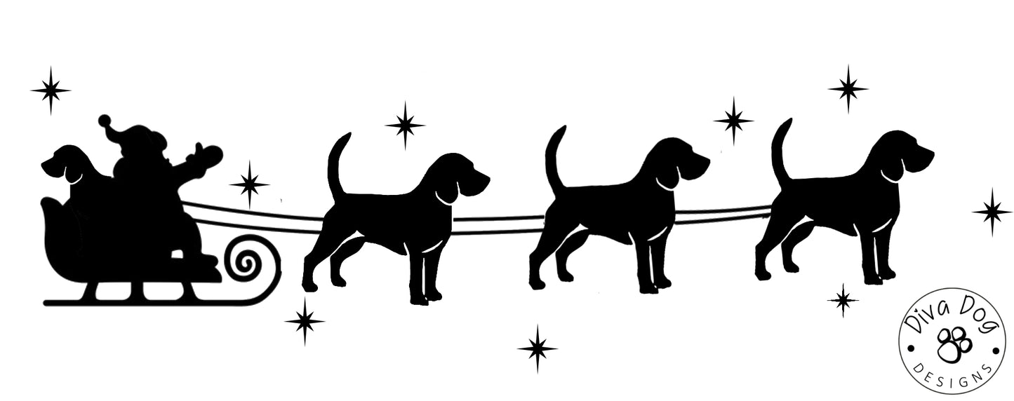 Santa's Sleigh Pulled By Beagles Window Decal / Sticker