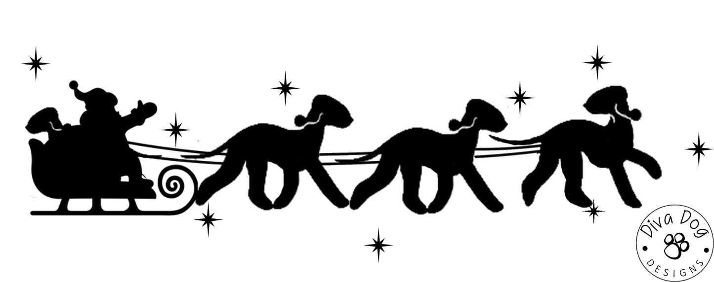 Santa's Sleigh Pulled By Bedlington Terriers Window Decal / Sticker