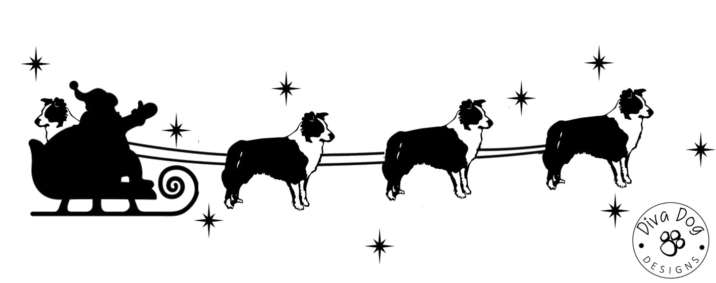 Santa's Sleigh Pulled By Border Collie Wall Decal / Sticker