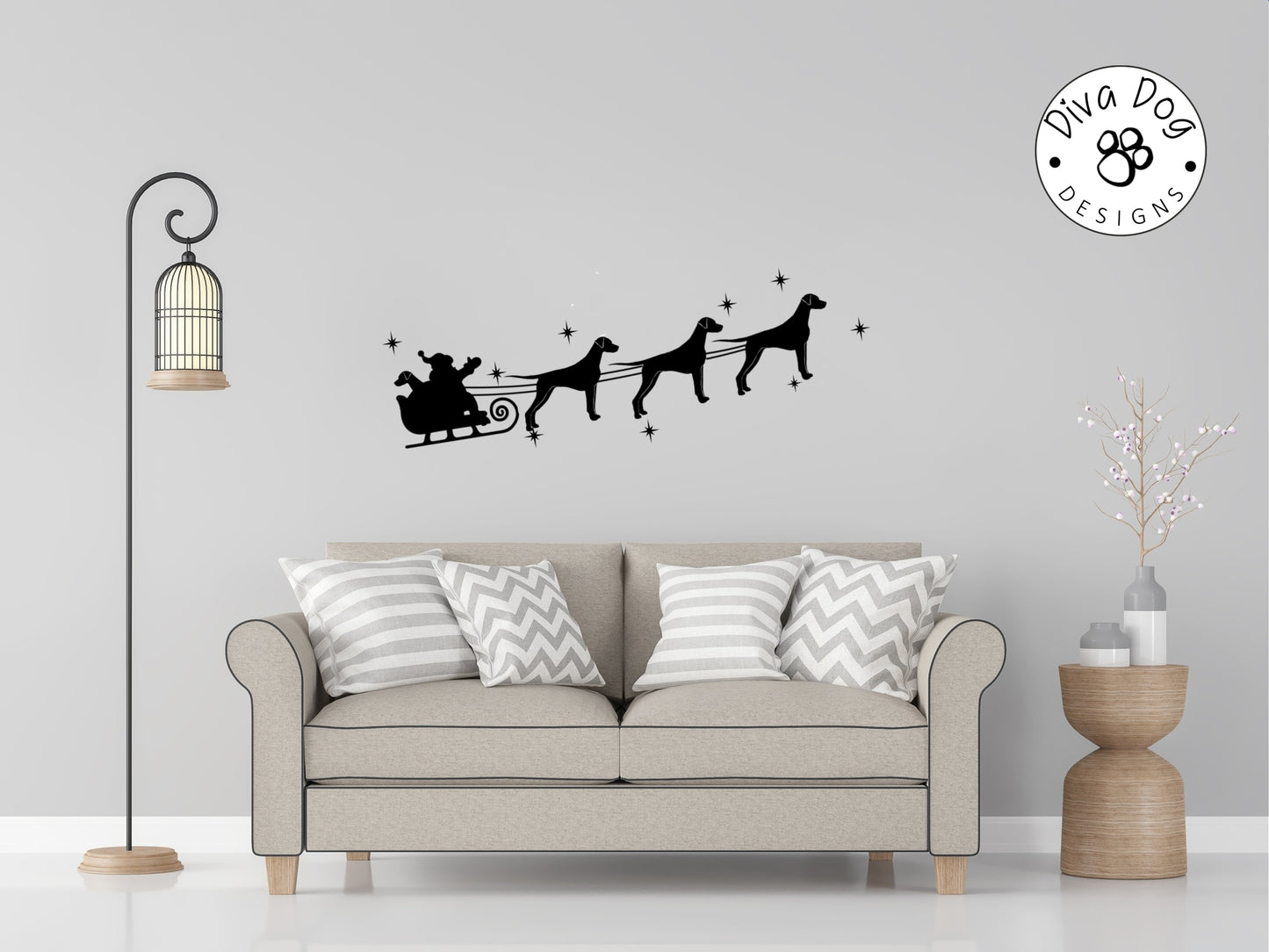 Santa's Sleigh Pulled By Dalmatians / Dally  In Full Silhouette Wall Decal / Sticker