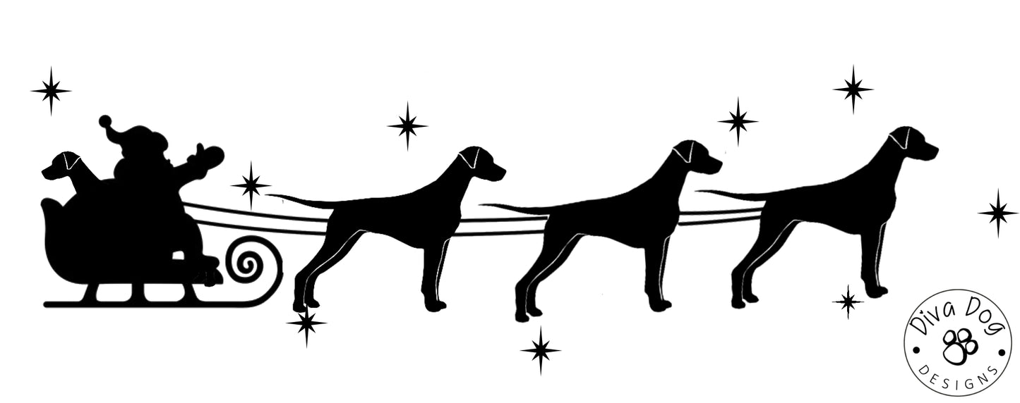 Santa's Sleigh Pulled By Dalmatians / Dally  In Full Silhouette Window Decal / Sticker