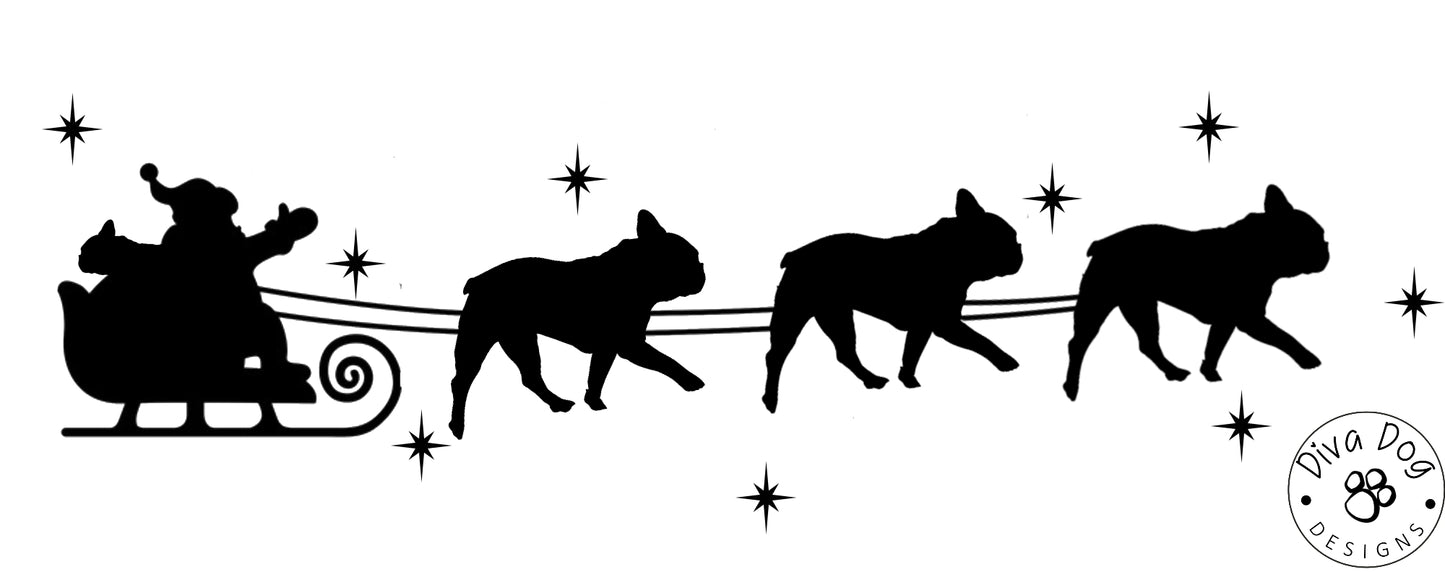 Santa's Sleigh Pulled By French Bulldogs / Frenchies Wall Decal / Sticker