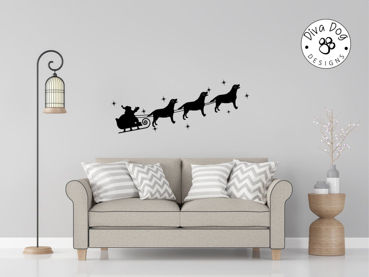 Santa's Sleigh Pulled By Labradors / Labs Wall Decal / Sticker