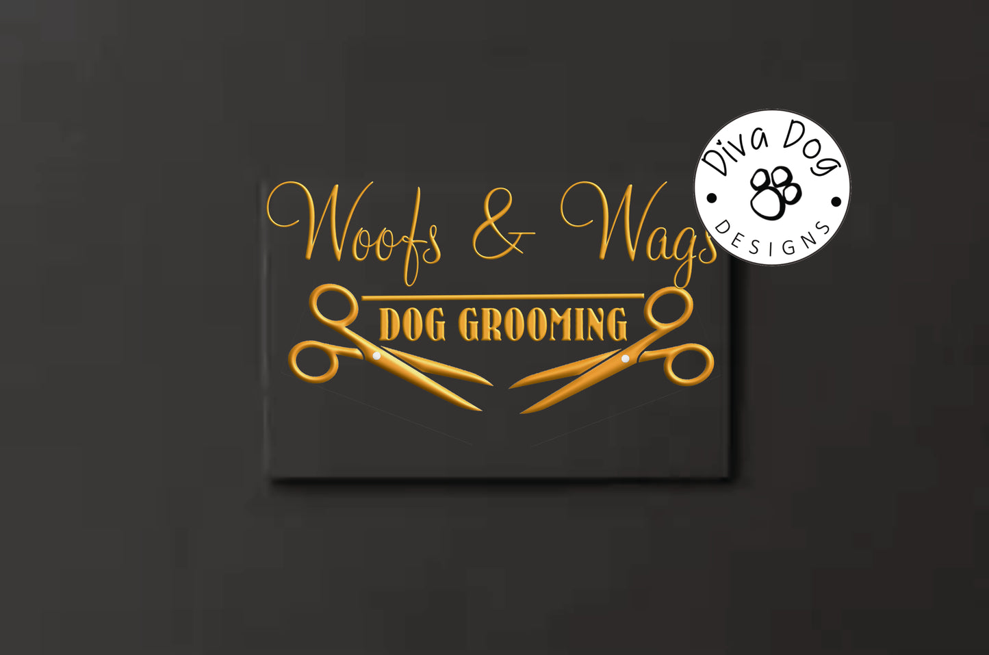 Premade Logo, Logo Design, Dog Groomers Logo, Dog Grooming, Metallic Gold with Grooming Scissors