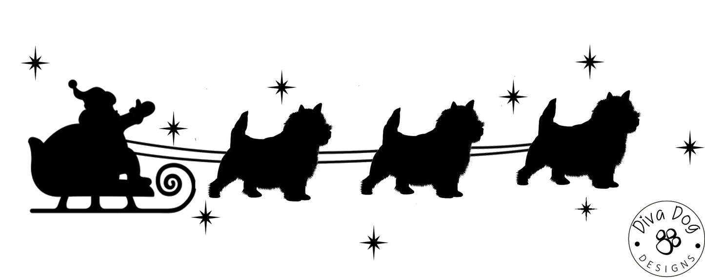 Santa's Sleigh Pulled By Norwich Terriers Window Decal / Sticker