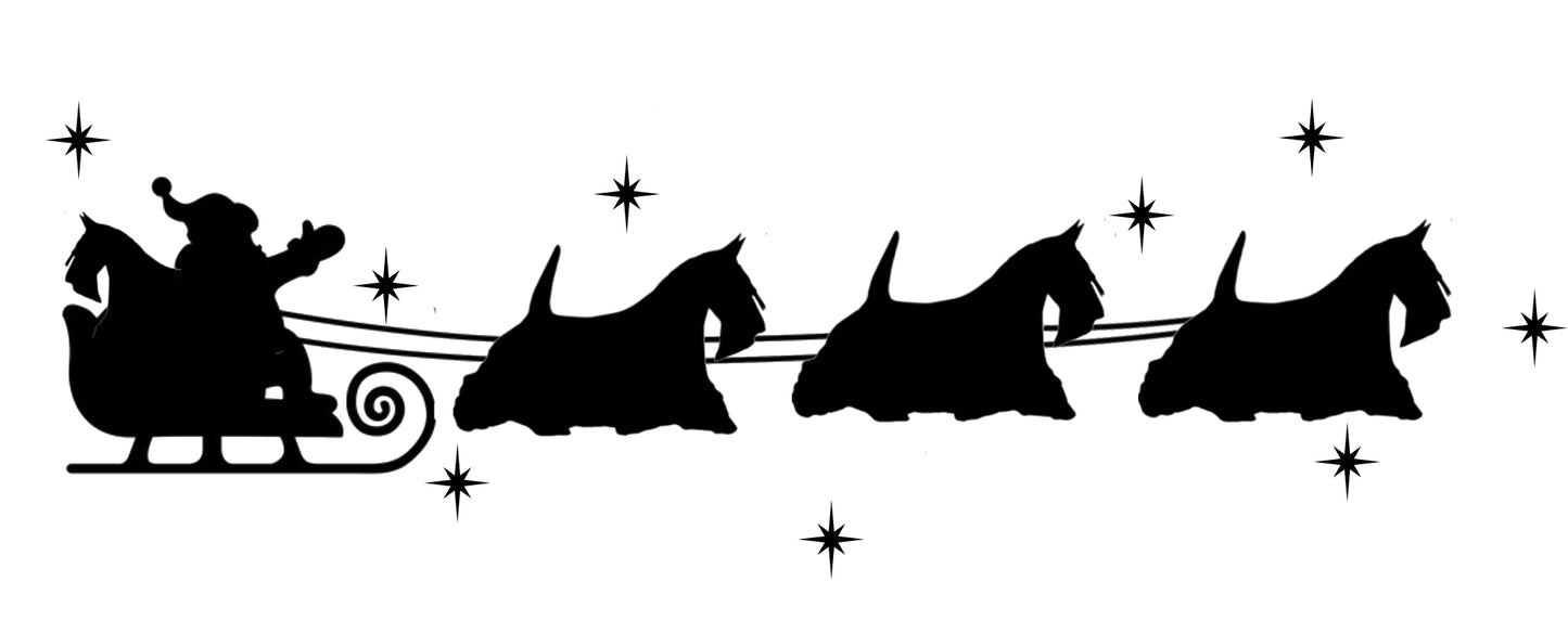 Santa's Sleigh Pulled By Scottish Terriers / Scotties Window Decal / Sticker