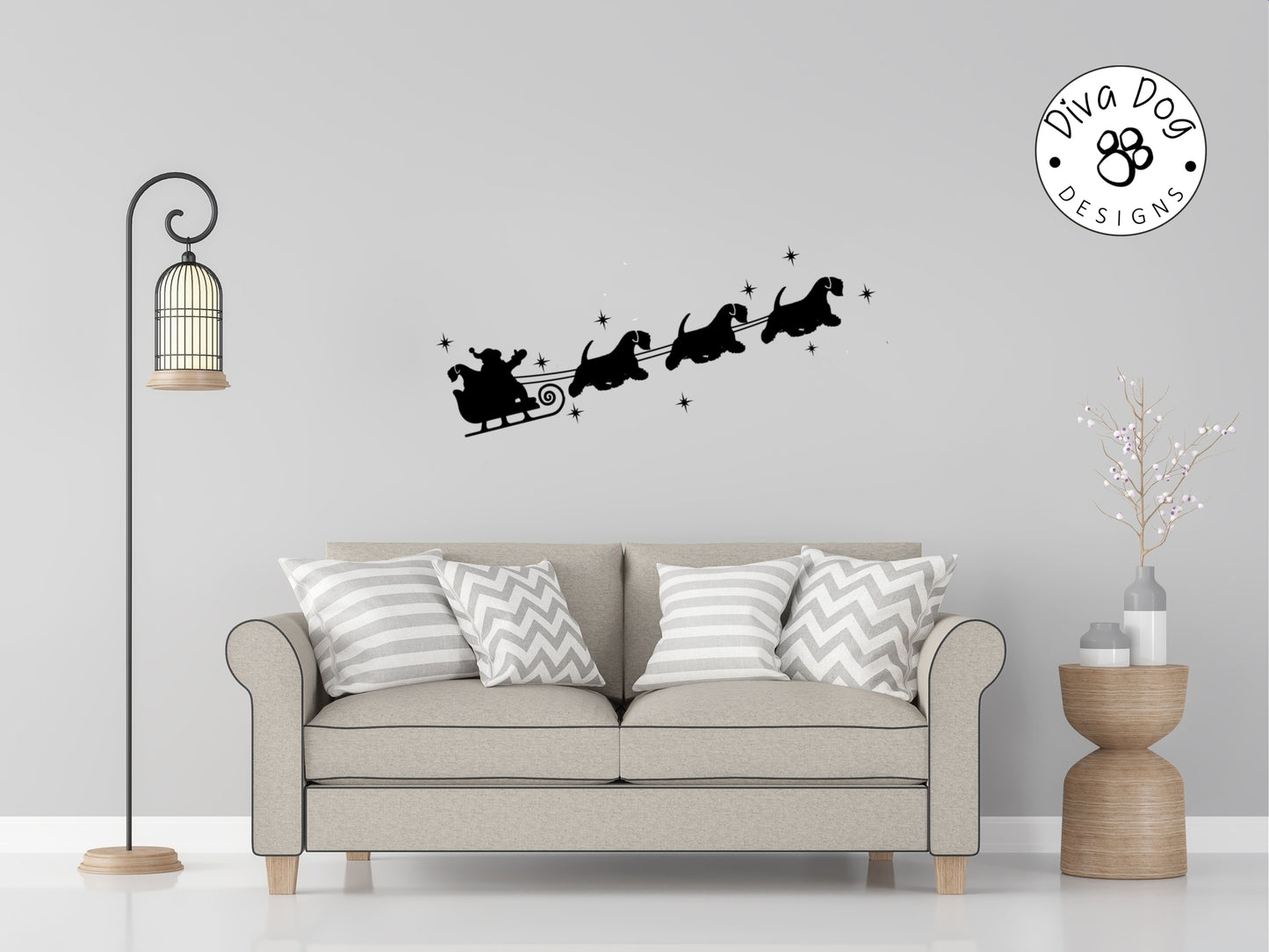 Santa's Sleigh Pulled By Sealyham Terriers Wall Decal / Sticker