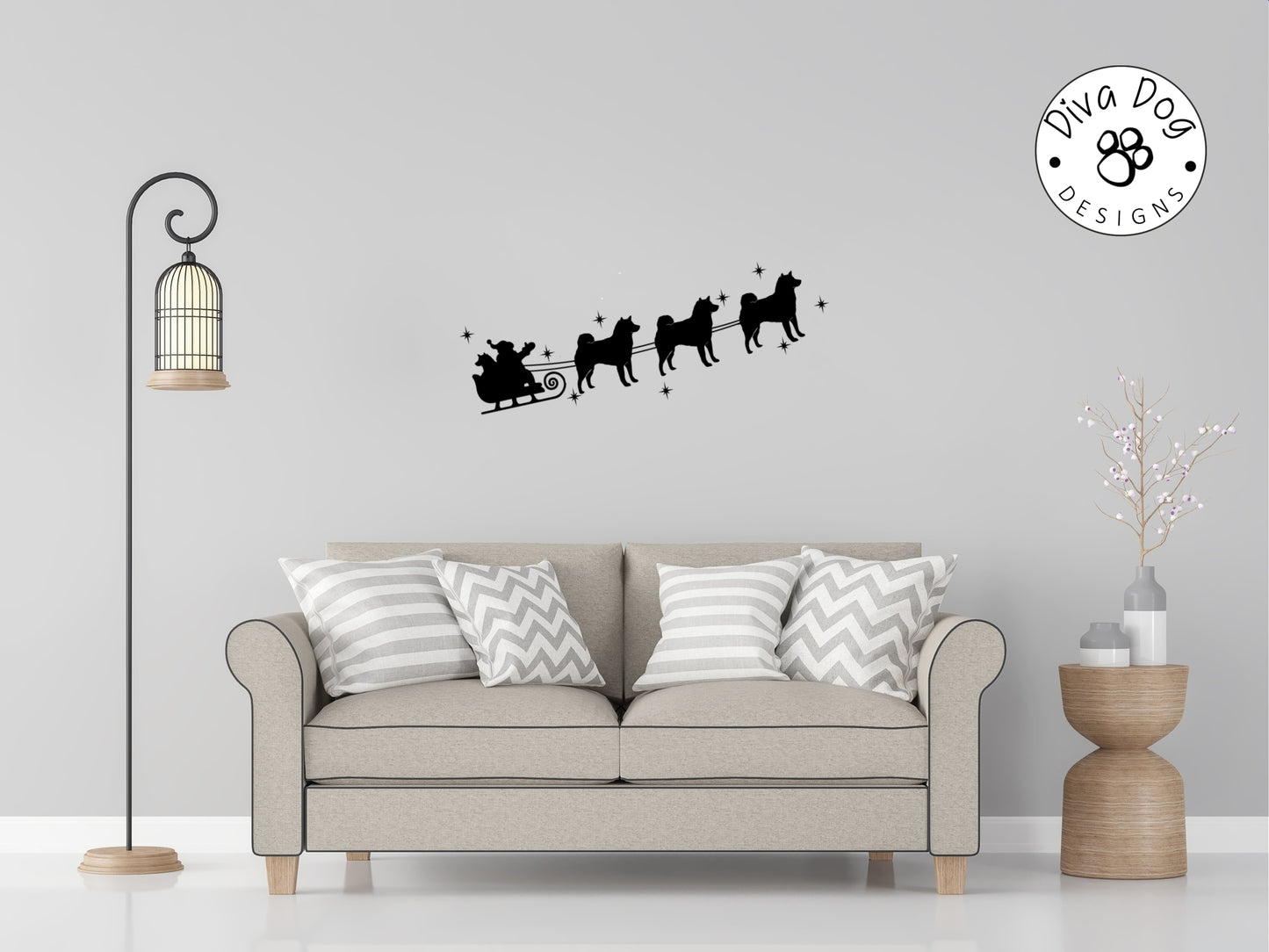 Santa's Sleigh Pulled By Shiba Inu Wall Decal / Sticker