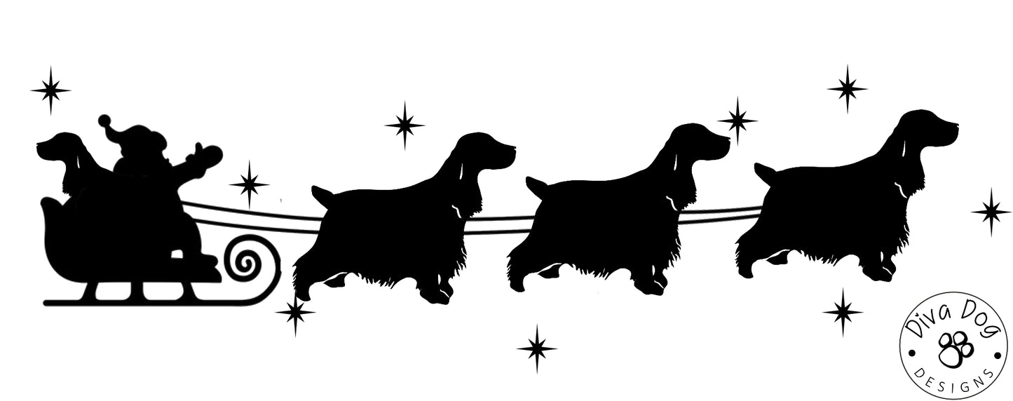 Santa's Sleigh Pulled By Springer Spaniels (Docked) Wall Decal / Sticker