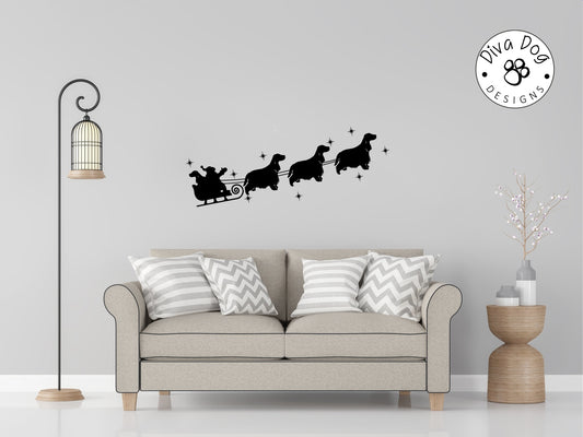 Santa's Sleigh Pulled By Springer Spaniels Wall Decal / Sticker