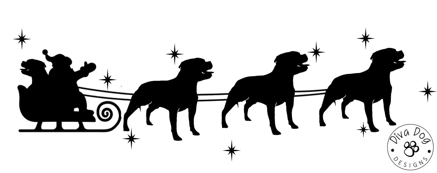 Santa's Sleigh Pulled By Staffordshire Bull Terriers / Staffies Wall Decal / Sticker