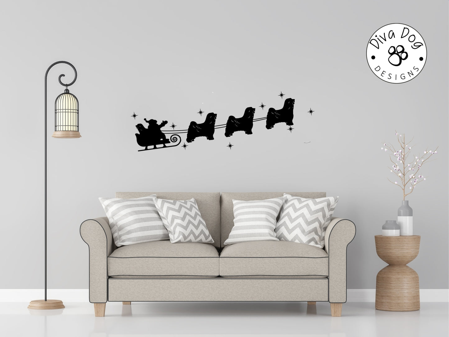 Santa's Sleigh Pulled By Tibetan Terriers Wall  Decal / Sticker