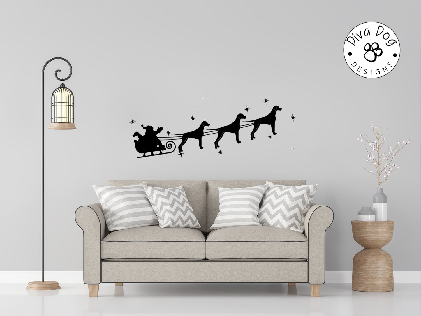 Santa's Sleigh Pulled By Weimaraners Wall Decal / Sticker